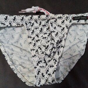 NWOT RARE OLAF BENZ DESIGNER 1" SWIM BRIEF, WHITE GECKO DESIGN, SIZE "S"